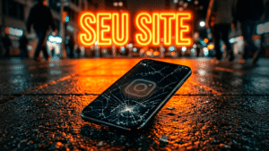Smartphone quebrado ilustrando o fim dos cookies e a queda das redes sociais.