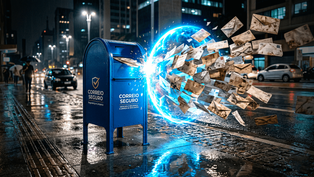 Caixa de entrada limpa bloqueando e-mails indesejados como um escudo de proteção digital.