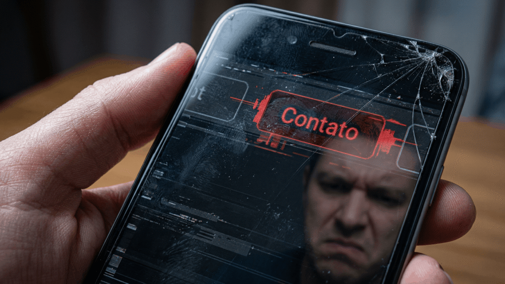 Tela de smartphone exibindo um layout poluído, ilustrando os erros que caracterizam uma empresa amadora na internet.