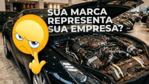 Carro de luxo brilhante com um motor completamente enferrujado e quebrado, ilustrando a falsa promessa de uma empresa que tem visual premium e entrega péssima.