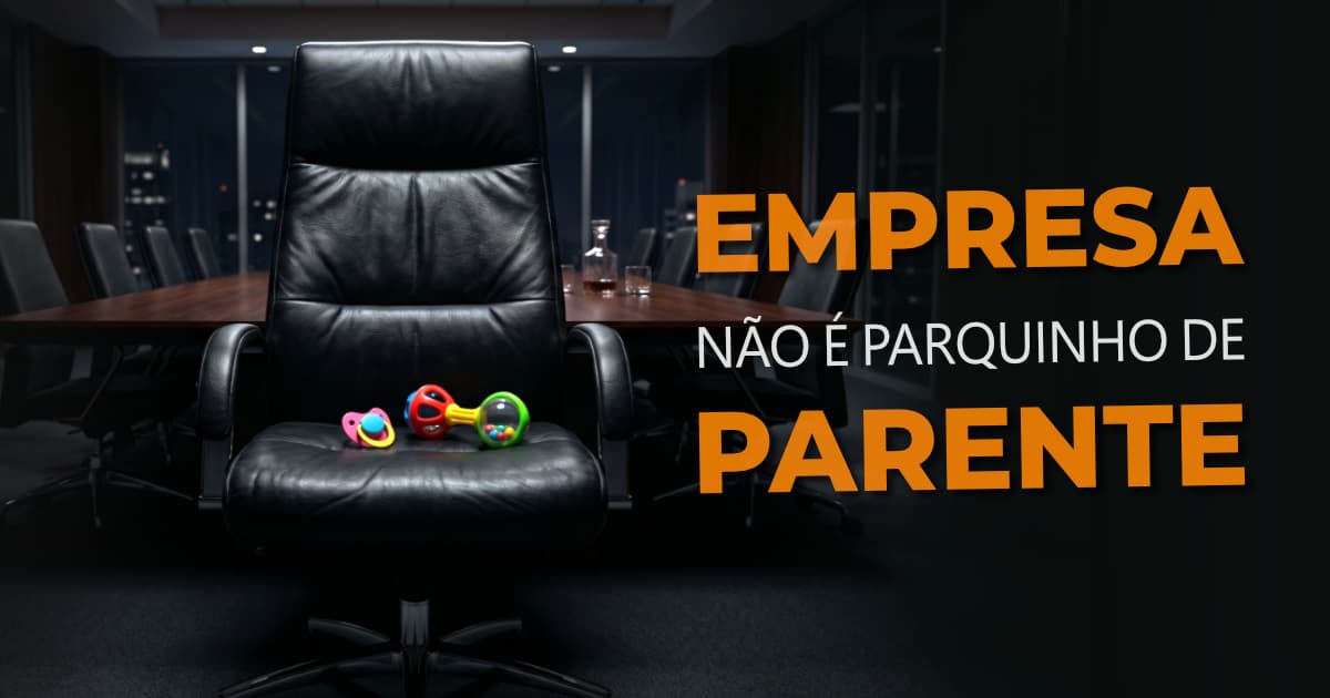Chupeta colorida de bebê e um chocalho de plástico infantil abandonados em cima de uma luxuosa cadeira executiva de couro preto, ilustrando a imaturidade de herdeiros no poder.