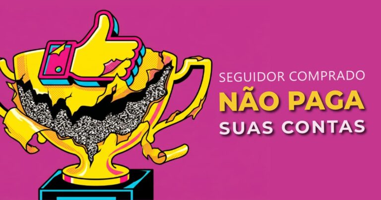 Ilustração vetorial em estilo Pop Art vibrante de um troféu dourado gigante em forma de "curtida" que está descascando como papel laminado barato, revelando apenas estática preta e vazio por dentro, simbolizando a farsa do número de seguidores.