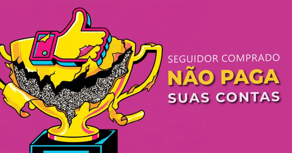 Ilustração vetorial em estilo Pop Art vibrante de um troféu dourado gigante em forma de "curtida" que está descascando como papel laminado barato, revelando apenas estática preta e vazio por dentro, simbolizando a farsa do número de seguidores.