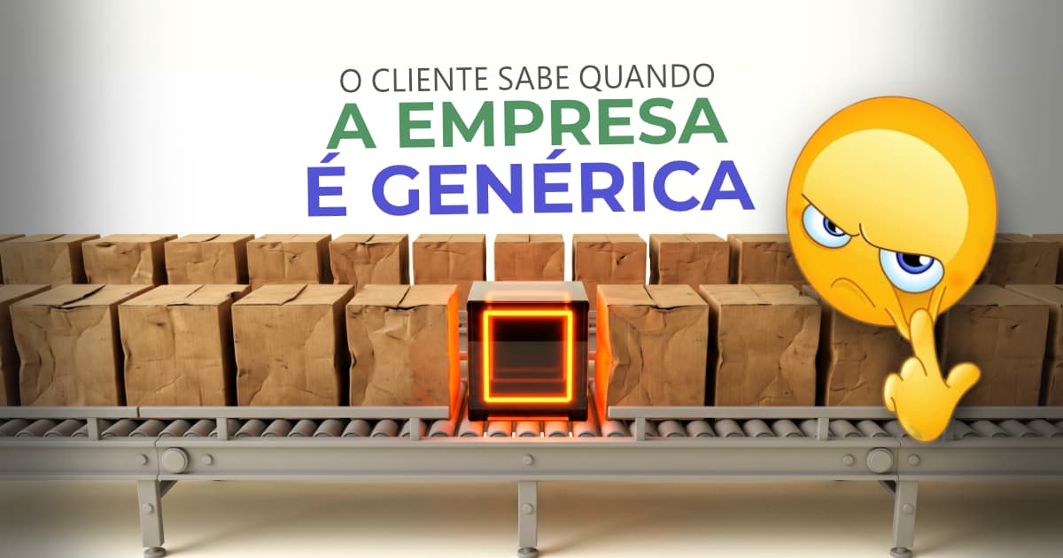 Ilustração em 3D isométrico mostrando uma fileira de caixas de papelão amassadas e idênticas, sendo interrompidas por uma única caixa de vidro negro brilhante, simbolizando a ruptura visual e o destaque de uma marca forte no meio de empresas genéricas.